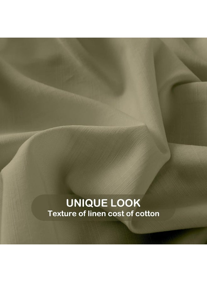 Olive Green Linen-Textured Bed Sheets Set, Bamboo Rayon, Cotton, Linen Blend Bed Sheets Queen Size, Soft Cool & Breathable for Hot Sleepers, Durable Natural Organic Bed 15'' Deep Pocket - 4 Piece  - Image 5