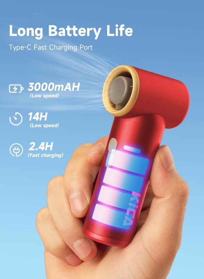 KiCA JetFan Mini Handheld Fan[Max 14Hrs Working Time] Personal Fan with 3000mAh USB Rechargeable Battery, Metal Shell Turbo Fan, Adjustable Speed, Pocket Fan for Office/Outdoor/Travel/Camping-Red - Image 3