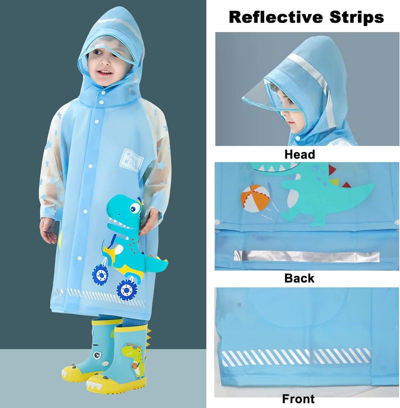 Fewlby Kids Raincoats For Girls Boys Waterproof Rain Jacket Cartoon Dinosaur Children Toddler Rain Wear Children Rain Poncho 3XL Size 11-12 Years - Image 4