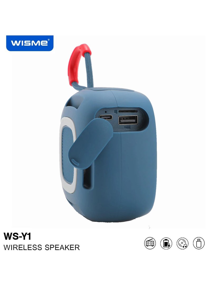Wisme WS-Y1 Portable Wireless Bluetooth Speaker With Superior Sound Quality Multi Functional Button Control and Convenient Strap Blue - Image 3