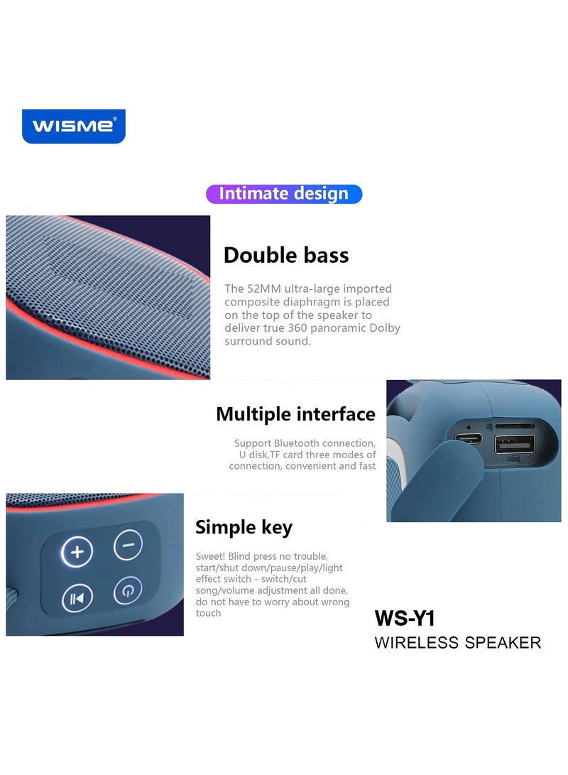 Wisme WS-Y1 Portable Wireless Bluetooth Speaker With Superior Sound Quality Multi Functional Button Control and Convenient Strap Blue - Image 4
