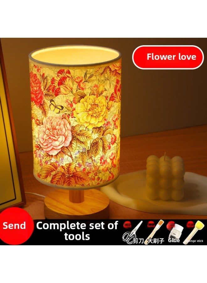 Mother's Day Gift Handmade Embossed Table Lamp DIY Material Package Dried Flower Lamp Nightlight Children's Group Building Warm-up Activities-Color:Love Of Flowers (full Package)  - Image 1