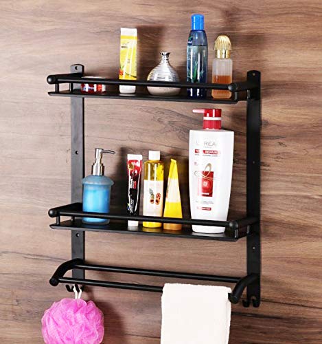 HANDY Heavy Duty Stainless Steel Bathroom Shelf, 2 Layer Shelves with Towel Bar Wall Mounted, Shower Storage 16 inches, Silver Finish/Stainless Steel (2 Layer Shelf Black) - Image 5