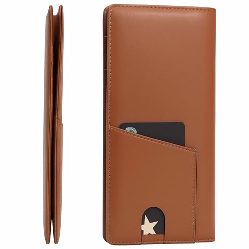 Alldaily Bifold Slim Long Wallet for Men RFID-Blocking Thin Card Holder with ID Window (Leather Brown) - Image 1