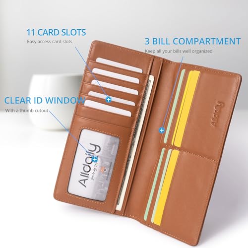 Alldaily Bifold Slim Long Wallet for Men RFID-Blocking Thin Card Holder with ID Window (Leather Brown) - Image 3