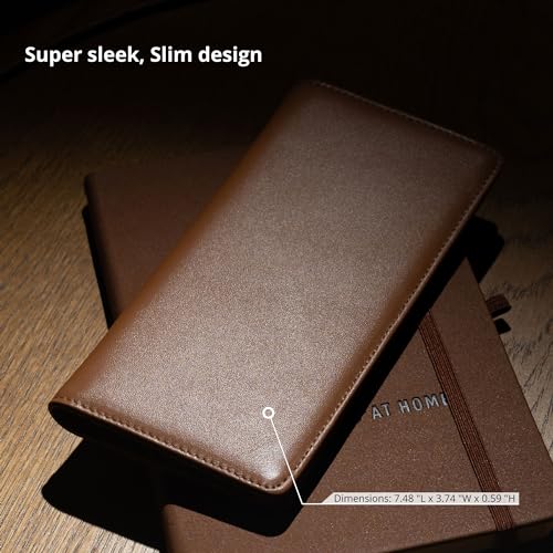 Alldaily Bifold Slim Long Wallet for Men RFID-Blocking Thin Card Holder with ID Window (Leather Brown) - Image 2