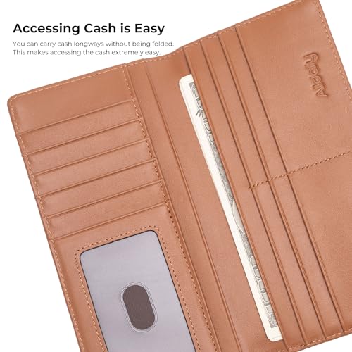 Alldaily Bifold Slim Long Wallet for Men RFID-Blocking Thin Card Holder with ID Window (Leather Brown) - Image 5