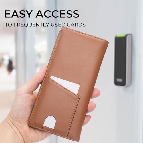 Alldaily Bifold Slim Long Wallet for Men RFID-Blocking Thin Card Holder with ID Window (Leather Brown) - Image 4
