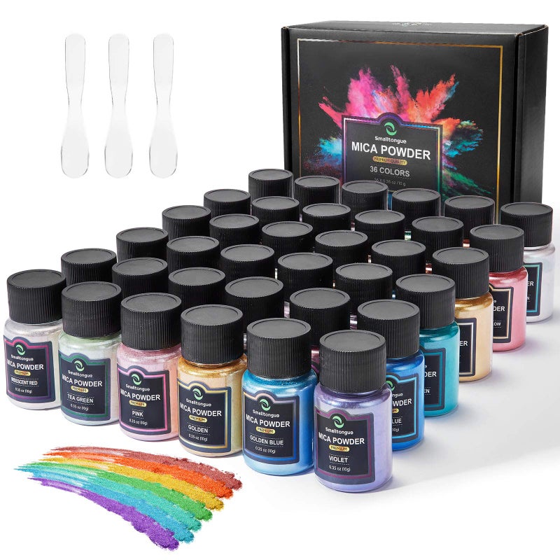 Smalltongue Smalltongue Mica Powder for Epoxy Resin, 36 Colors, 0.35 oz(10g) Bottles Mica Glitter Powder, Mica Pigment Powder for Lip Gloss, Soap Making, Bath Bomb, Art Crafts, Resin Dye, Nails  - Image 1
