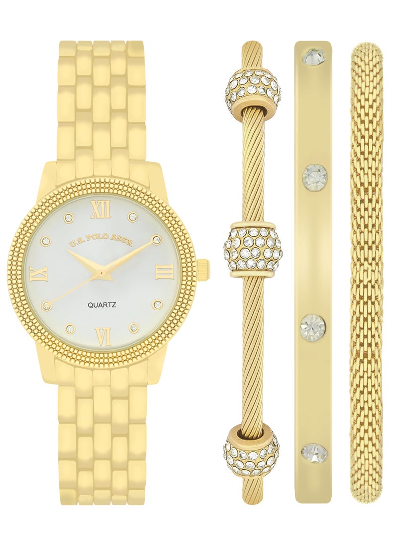 U.S. Polo Assn. Women's Quartz Analog gold plated watch and bracelet set - Image 1
