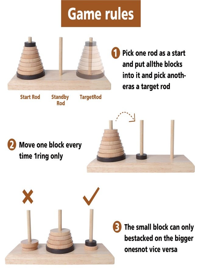Gothink Wooden Nine-Storey Tower of Hanoi Logic Puzzle Brain Teaser Intellectual Toy for Kids and Adults - Image 4