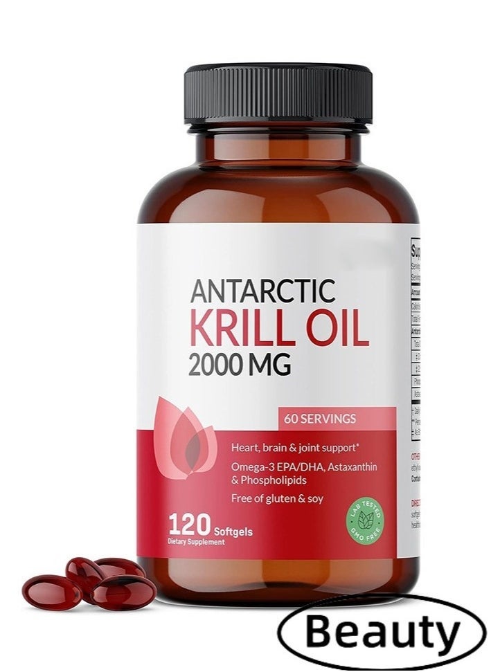 Wins Town Antarctic Krill Oil 2000mg with Astaxanthin, Omega-3s EPA, DHA and Phospholipids - 100% Pure Premium Krill Oil Heavy Metal Tested, Non GMO - 120 Softgels - Image 1