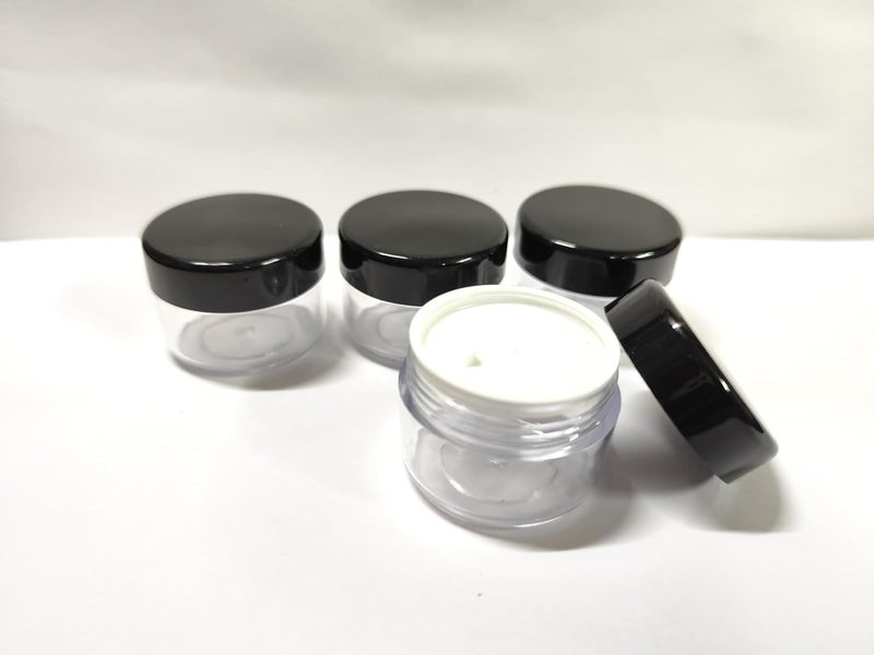 SHREE MAHA Empty Acrylic San Jar Transparent Cosmetic Black Cap Container with Leakproof inner lids for Lip Balms Scrubs Body Butters Eyeshadow Makeup DIY beauty products 15gm Pack of 12pcs - Image 1