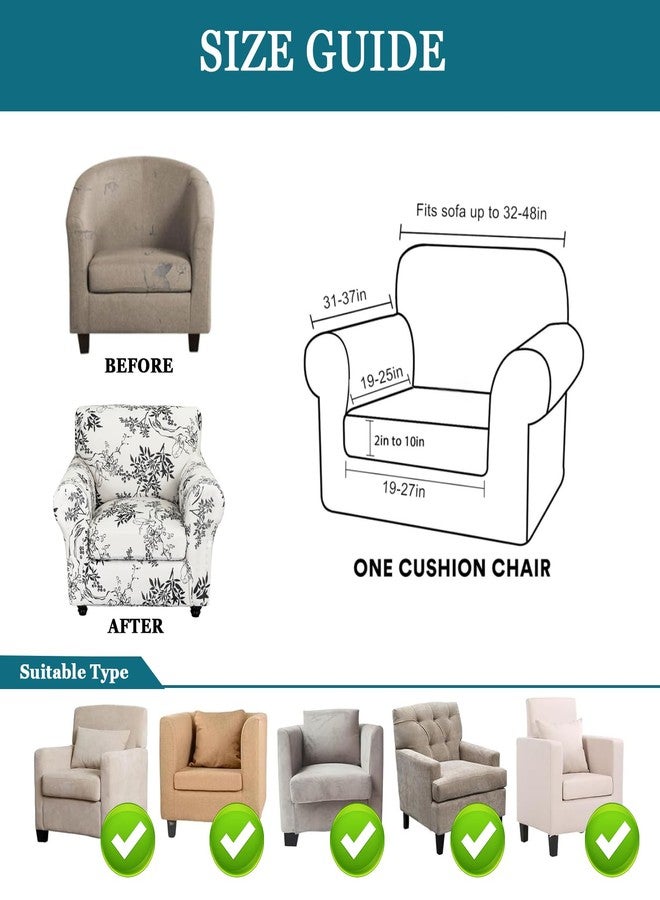 FUANGUI Stretch Sofa Cover Printed Couch Covers, 2 Piece Armchair Slipcover with Separate Chair Cushion Cover Floral Pattern, Washable Furniture Protector for Living Room (Armchair, Ink Pattern) - Image 3