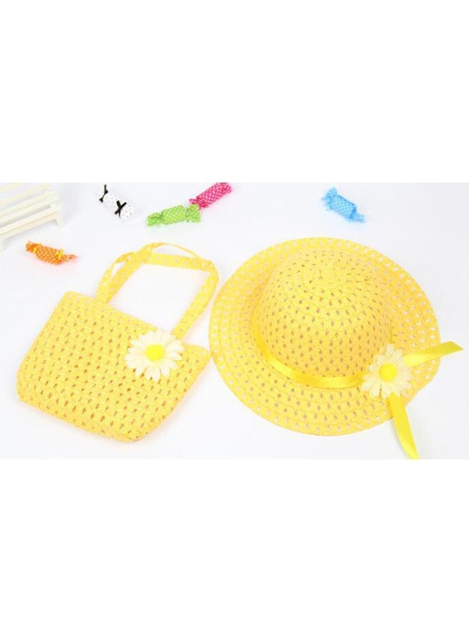 Generic - Summer Lovely Sunflower Kids Straw Hat And Bag Set Promotion Children Beach Sun Straw Hat + Tote Handbag Bag Set - Image 1