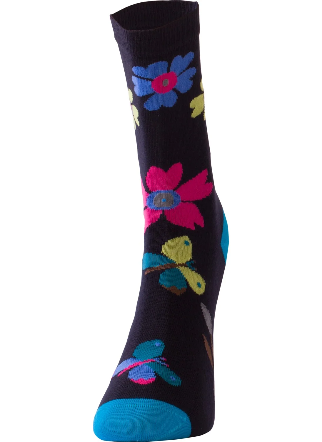 The Don Floral Patterned Cotton Socks Navy Blue Turquoise