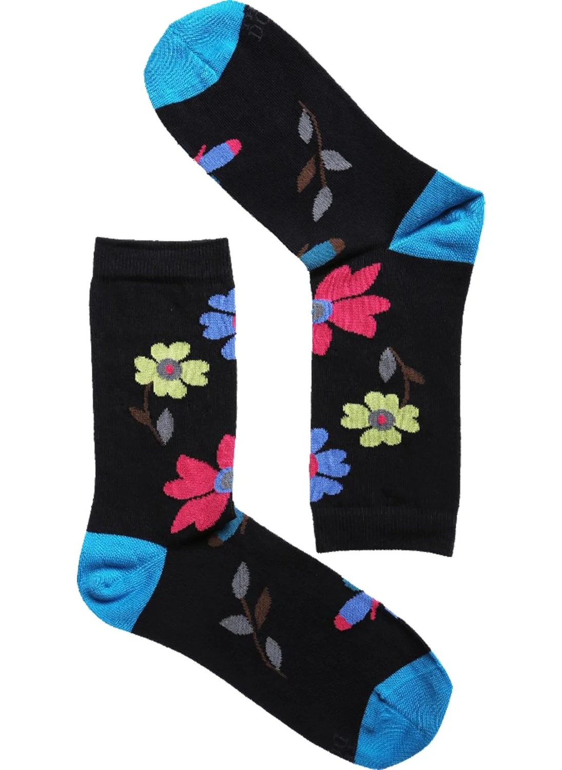 The Don Floral Patterned Cotton Socks Navy Blue Turquoise