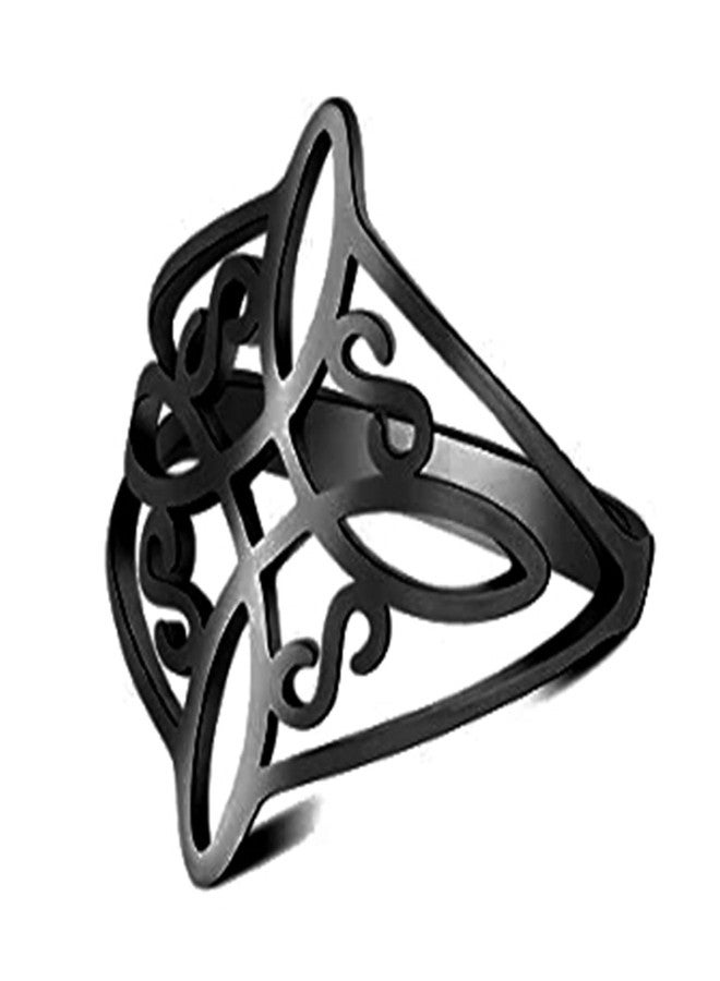 TEAMER Witches Knot Ring - Stainless Steel Celtic Amulet - Vintage Jewelry for Women (10, Style 2 - Black) - Image 1