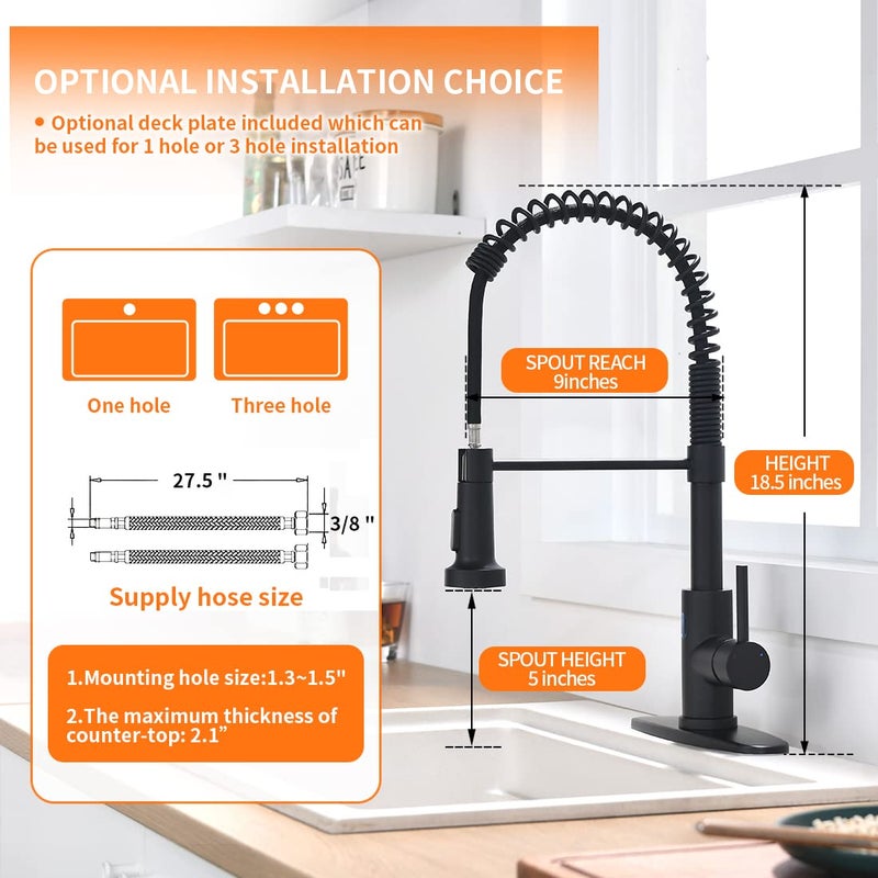 OWOFAN Black Kitchen Faucet with Pull Down Sprayer Stainless Steel Single Handle Pull Out Spring Sink Faucets 1 Hole Or 3 Hole Dual Function for Farmhouse Camper Laundry Utility Rv Wet Bar - Image 4