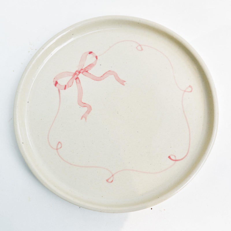 QSHI Studio QSHI Studio Cute Pink Bow Ceramic Plate | Microwave Safe | Cute Ceramic Bow Plate/Platter Gift for Best Friend, Birthday, Christmas & Special Occasions | 8 Inches - Image 2