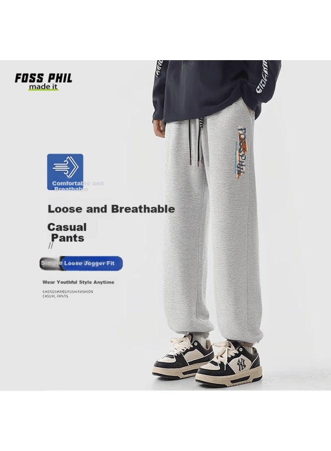 Foss Phil Men's Casual Pants Spring Summer Thin Printed Versatile Sports Loose Jogger Pants Fpk20 Light Gray M - Image 1