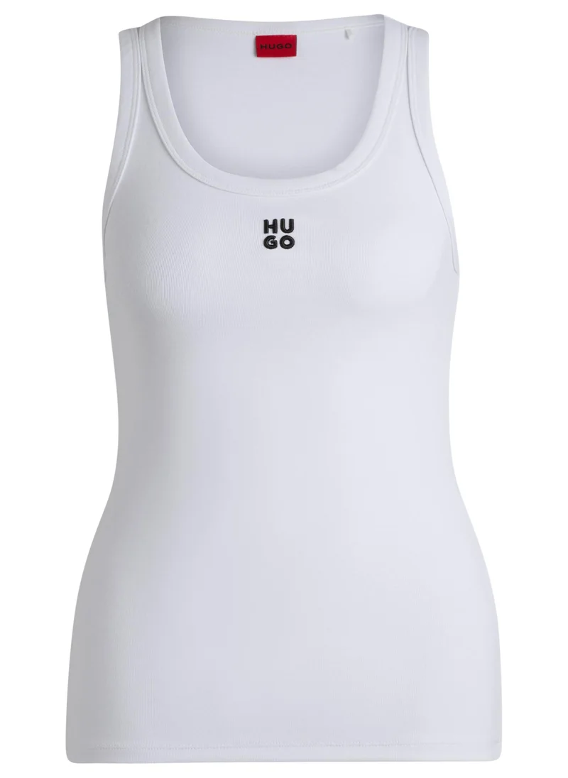 هوجو Ribbed cotton-blend tank top with embroidered logo
