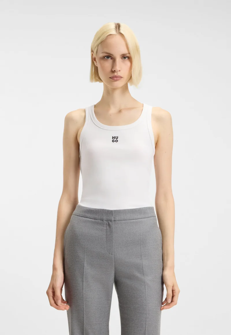 HUGO Cotton-blend tank top with stacked-logo embroidery