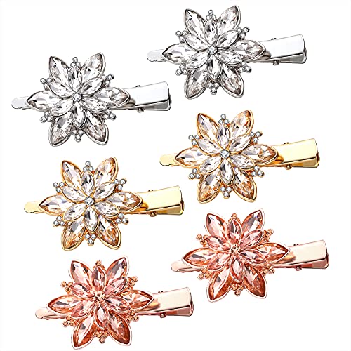BVGA 3 Pairs Hair Barrettes for Women, Crystal Rhinestone Bangs Hair Clips Metal Flower Butterflies leaf Clips Decorative Hair Accessories for Women and Girls - Image 1