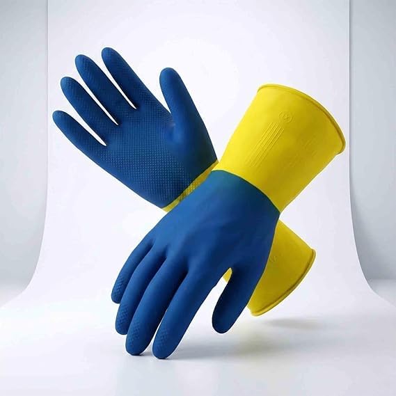 LADWA Heavy Duty Rubber Cleaning Gloves, Blue Color Reusable Waterproof Household Gloves for Dishwashing, Kitchen Cleaning, Gardening and Bathroom Use with Comfortable Fit (Pack of 1 Pair) - Image 2