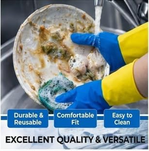 LADWA Heavy Duty Rubber Cleaning Gloves, Blue Color Reusable Waterproof Household Gloves for Dishwashing, Kitchen Cleaning, Gardening and Bathroom Use with Comfortable Fit (Pack of 1 Pair) - Image 5