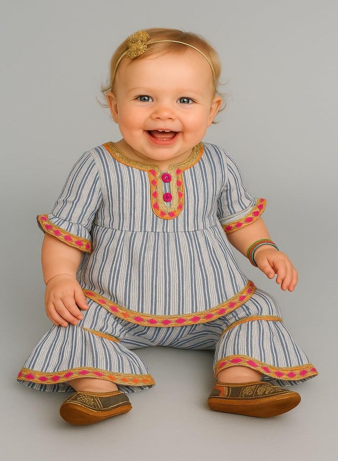 A.T.U.N. (ALL THINGS UBER NICE) Baby Girls Striped Kurti and Sharara Set | Stylish Clothing Set - Image 2
