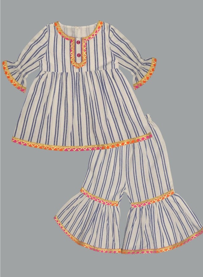 A.T.U.N. (ALL THINGS UBER NICE) Baby Girls Striped Kurti and Sharara Set | Stylish Clothing Set - Image 3