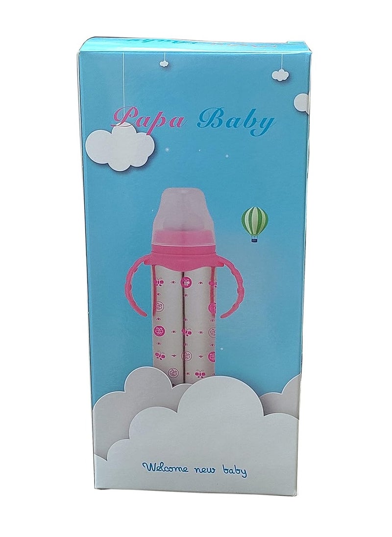 DOMENICO DOMENICO Stainless Steel Baby Feeding Bottle for New Born Baby/Toddler/BPA Free/Stylish Design with Handles / 180 ml (Pink)  - Image 2