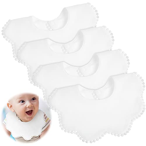 JenPen 4 Pieces White Bibs for Baby Girl Bandana Muslin 360 Bibs Baby Bandana Drool for Girl Set for Teething Toddler - Image 1
