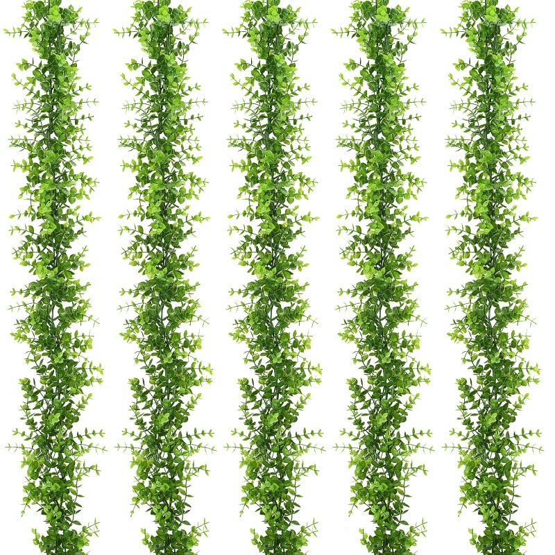 Dolicer 5 Packs Faux Eucalyptus Greenery Garland 30FT Artificial Eucalyptus Leaves Vine Fake Hanging Garlands Wedding Backdrop Arch Wall Table Party Decor Green