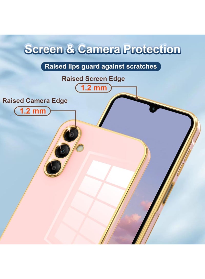 Compatible with Samsung Galaxy A15 cover, smooth veneer gold plated chrome, Pink Thin and smooth shock-proof full protection Samsung Galaxy A15 case（Pink）  - Image 2
