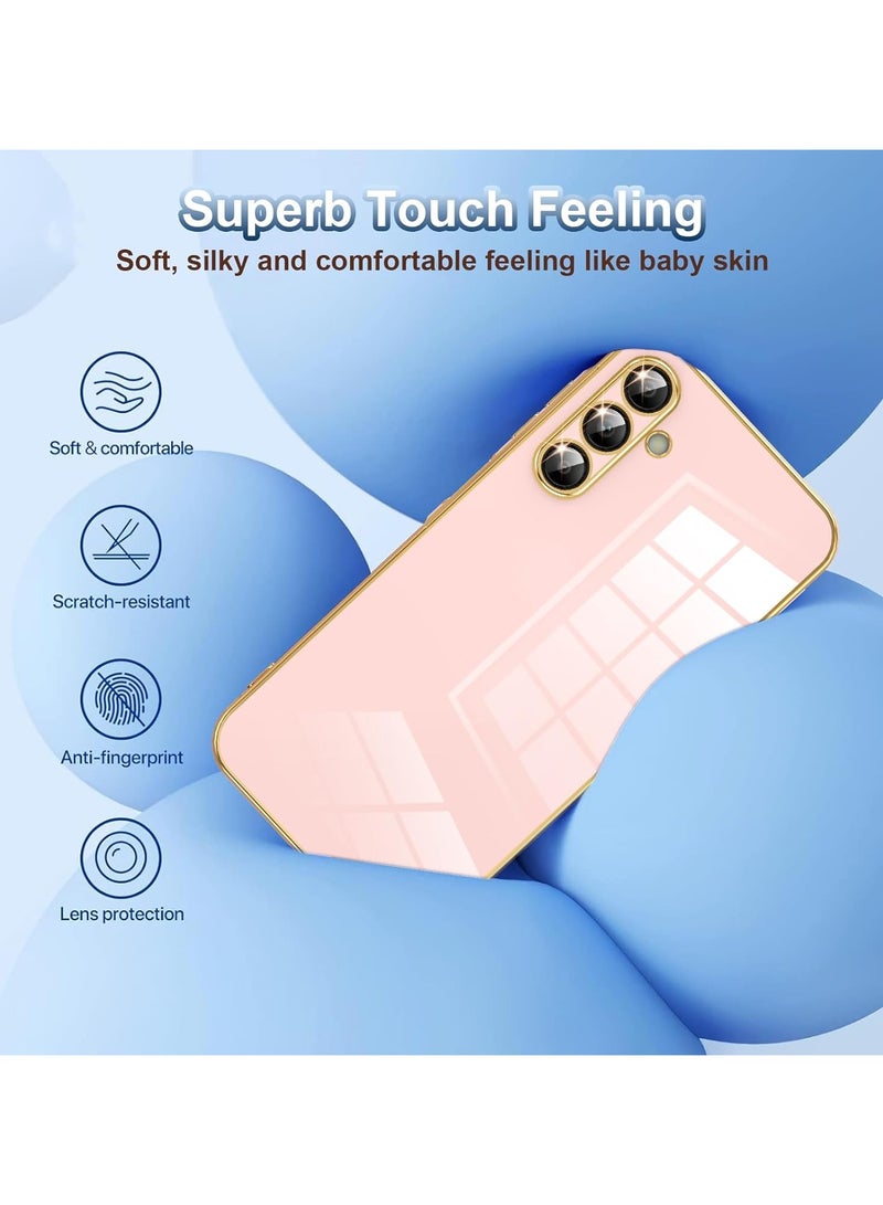 Compatible with Samsung Galaxy A15 cover, smooth veneer gold plated chrome, Pink Thin and smooth shock-proof full protection Samsung Galaxy A15 case（Pink）  - Image 3