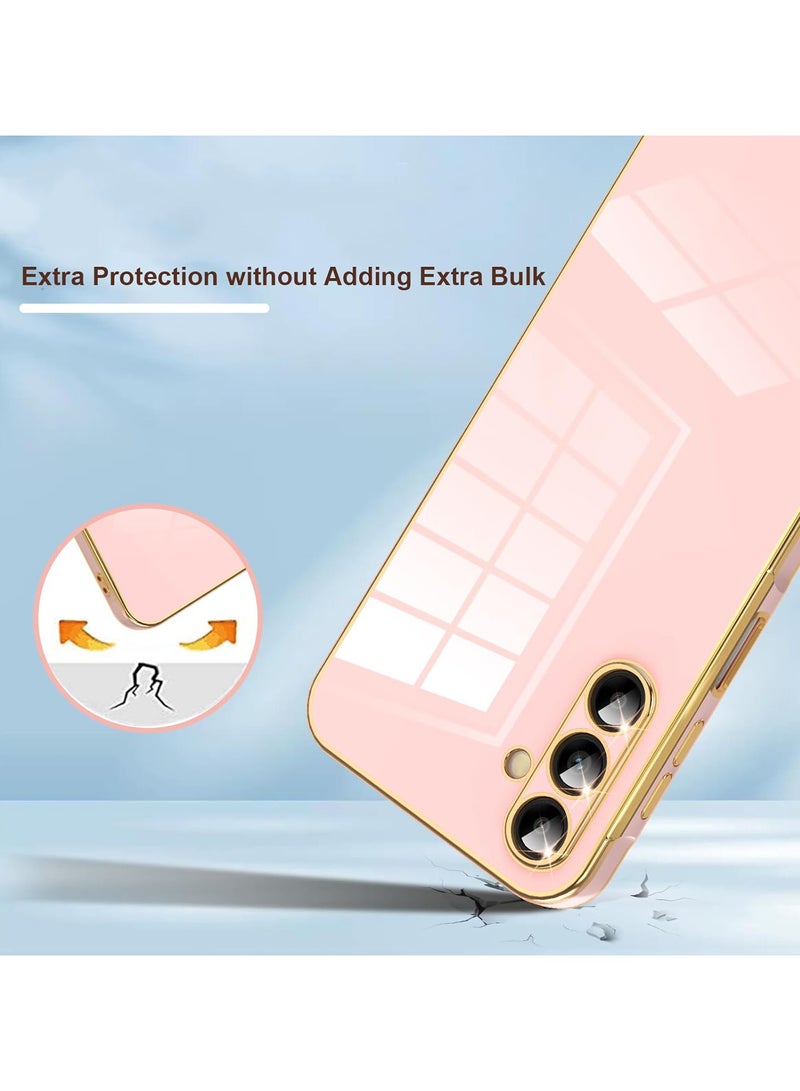 Compatible with Samsung Galaxy A15 cover, smooth veneer gold plated chrome, Pink Thin and smooth shock-proof full protection Samsung Galaxy A15 case（Pink）  - Image 5