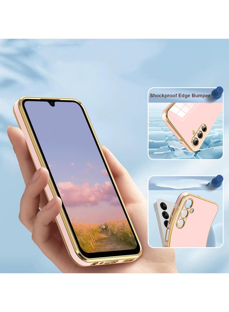 Compatible with Samsung Galaxy A15 cover, smooth veneer gold plated chrome, Pink Thin and smooth shock-proof full protection Samsung Galaxy A15 case（Pink）  - Image 4
