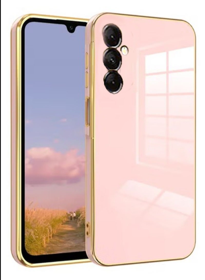 Compatible with Samsung Galaxy A15 cover, smooth veneer gold plated chrome, Pink Thin and smooth shock-proof full protection Samsung Galaxy A15 case（Pink）  - Image 1