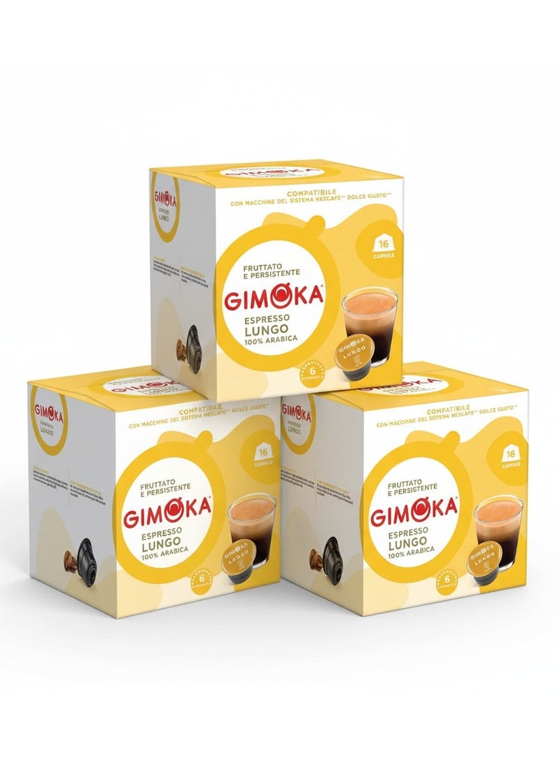 Gimoka 100% Arabica Espresso Lungo Coffee Capsules Compatible with Dolce Gusto | 3 Boxes (16 Pods Each) | Total 48 Capsules Value Pack - Image 1