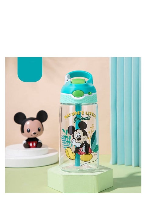 Kids Water Bottle With Straw, 450ML Measurement Handle BPA-Free For School, Children's Suction Nozzle Plastic Scale Cup Portable Pop Up Cover Learning Drinking Straw (Blue)
