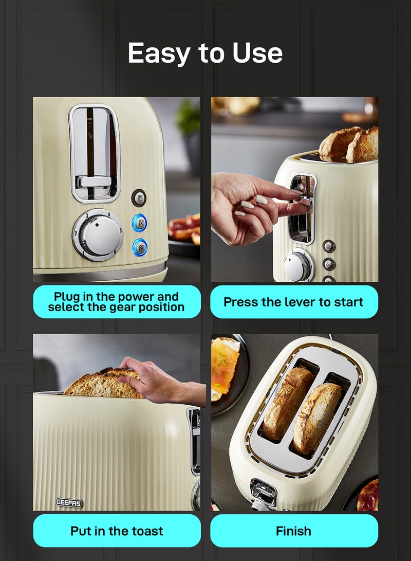 Geepas Fluted Bread Toaster- 2 Slice Slot| 6 Adjustable Browning Control and Removable Crumb Tray| Defrost and Reheat Button| 2 Years Warranty, GBT36558UK-CR, Cream 2 Slices 850 W GBT36558UK-CR Cream - Image 4
