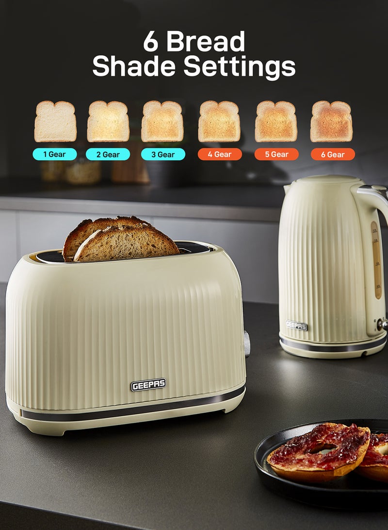 Geepas Fluted Bread Toaster- 2 Slice Slot| 6 Adjustable Browning Control and Removable Crumb Tray| Defrost and Reheat Button| 2 Years Warranty, GBT36558UK-CR, Cream 2 Slices 850 W GBT36558UK-CR Cream - Image 2