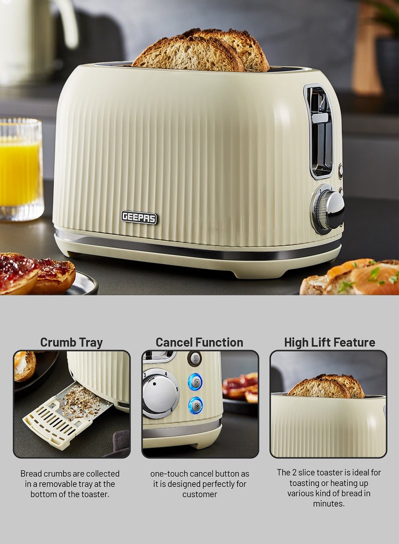 Geepas Fluted Bread Toaster- 2 Slice Slot| 6 Adjustable Browning Control and Removable Crumb Tray| Defrost and Reheat Button| 2 Years Warranty, GBT36558UK-CR, Cream 2 Slices 850 W GBT36558UK-CR Cream - Image 3
