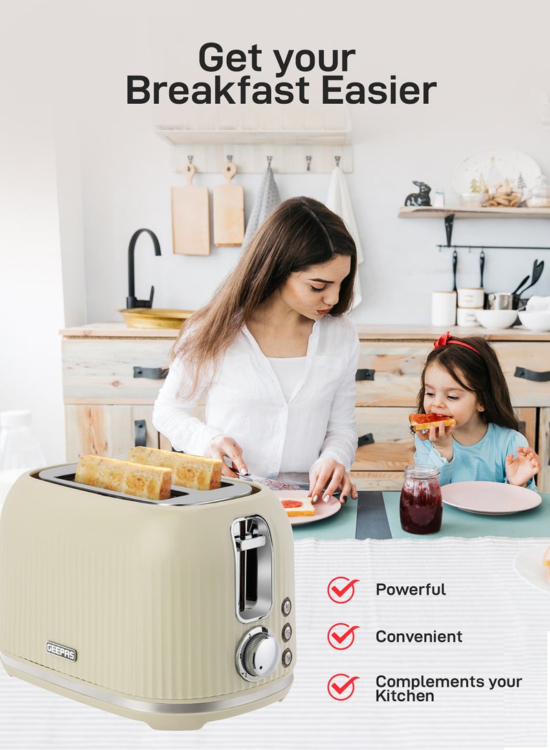 Geepas Fluted Bread Toaster- 2 Slice Slot| 6 Adjustable Browning Control and Removable Crumb Tray| Defrost and Reheat Button| 2 Years Warranty, GBT36558UK-CR, Cream 2 Slices 850 W GBT36558UK-CR Cream - Image 5