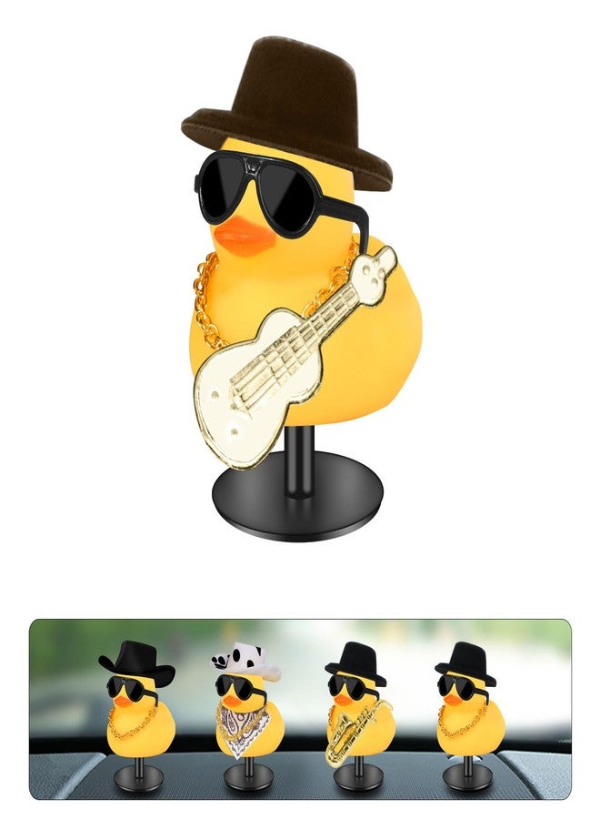 AILOVETECK Ducks for Cars Dashboard, Rubber Ducks with Duck Plug Mount, Dashboard Duck for Car Jeep Decoration, Funny Car Dashboard Accessories Gift, Yellow Duck with Guitar - Image 1
