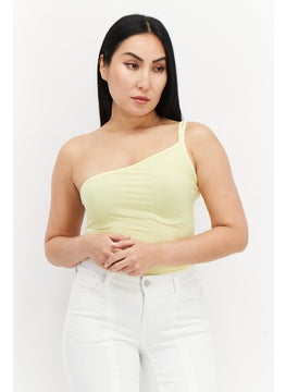 Women Plain One Sleeve Bodysuit, Yellow