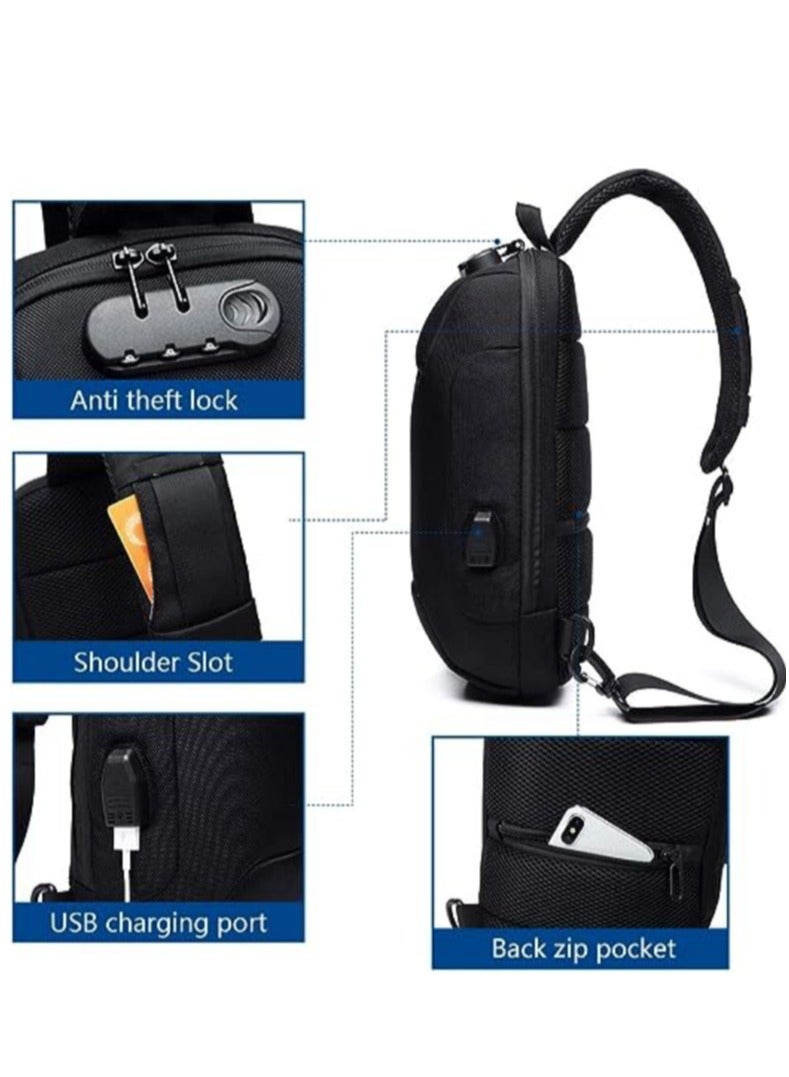 أوزوكو حقيبة مقاومة للماء ضد السرقة خفيفة الوزن للكتف والظهر مع منفذ شحن USB حقيبة صدر يومية كاجوال - Image 2