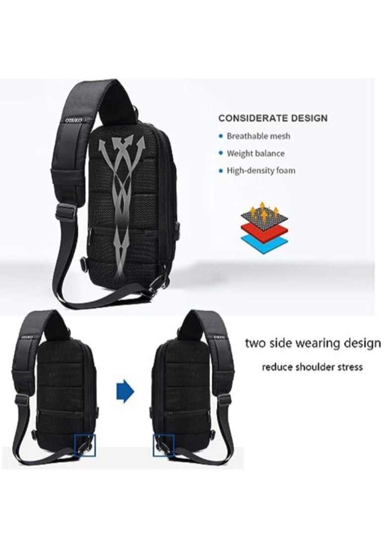 أوزوكو حقيبة مقاومة للماء ضد السرقة خفيفة الوزن للكتف والظهر مع منفذ شحن USB حقيبة صدر يومية كاجوال - Image 4